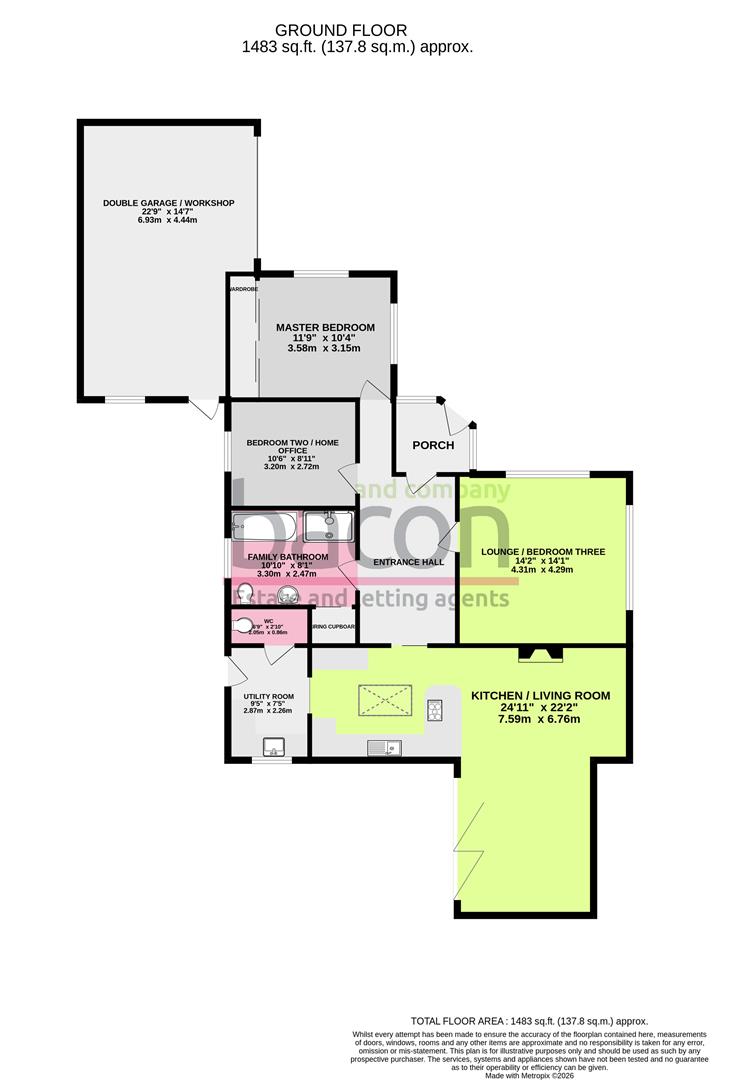 Floor Plan | Bungalow - Detached | Edwin Close, Sompting, Lancing, West Sussex, BN15 9UU | Sold - Subject to Contract